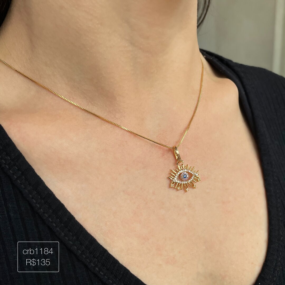 Colar Olho Grego Cílios 50Cm